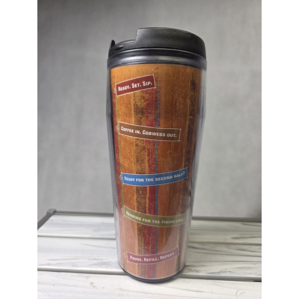 VINTAGE 2006 Starbucks Travel Tumbler Cup Orange Multi Stripe  Motivated  Saying